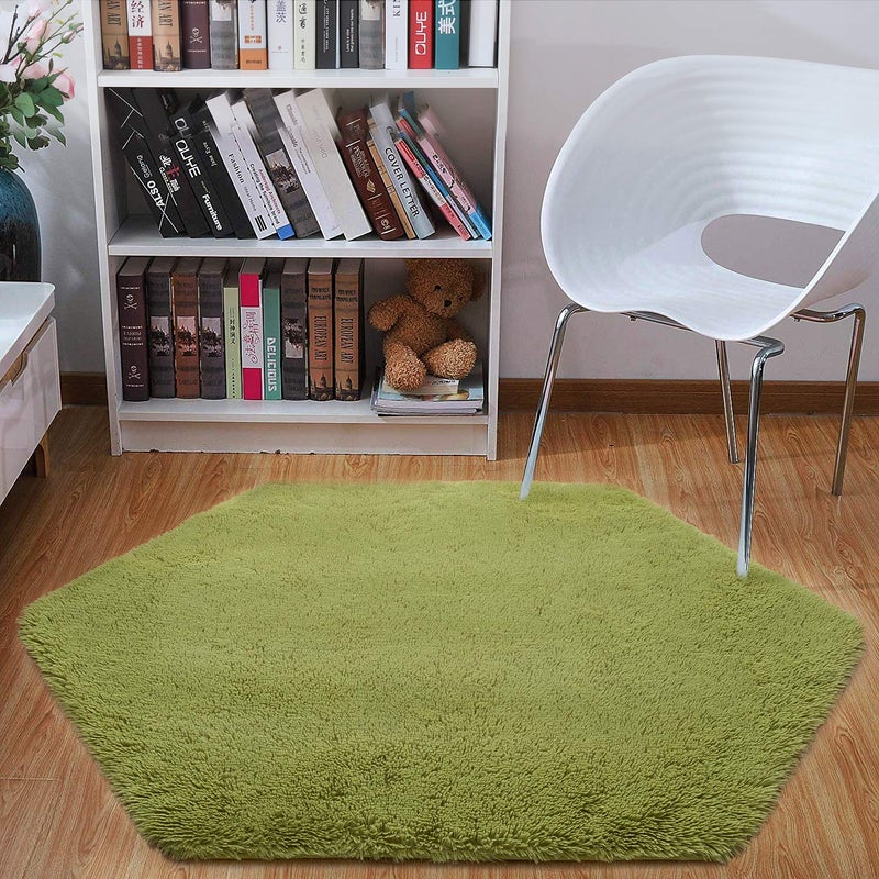 junovo Ultra Soft Rug for Nursery Children Room Baby Room Home Decor Dormitory Hexagon Carpet for Playhouse Princess Tent Kids Play Castle, Diameter 4.6 ft, Green - Image 2